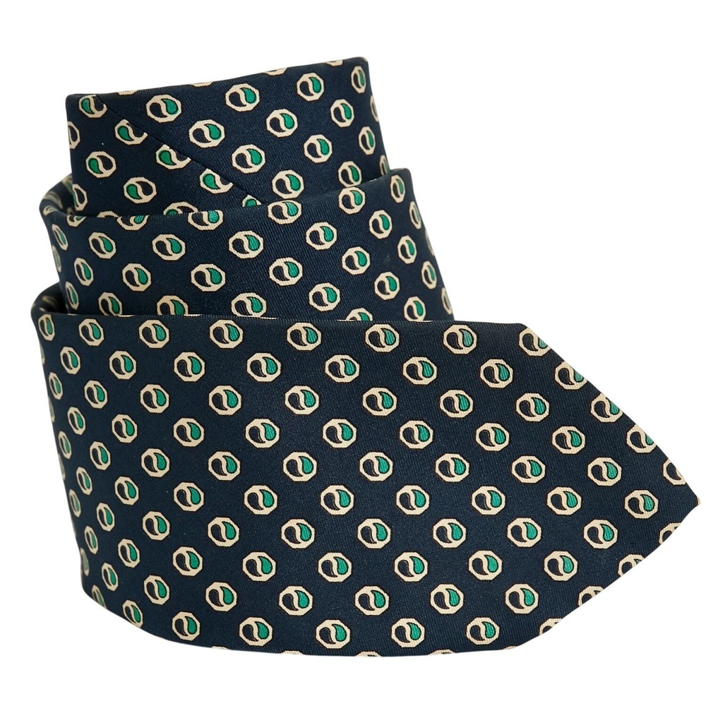 BROOKS BROTHERS‎ Makers Silk Necktie USA Designer Geometric Navy/Green/Tan
